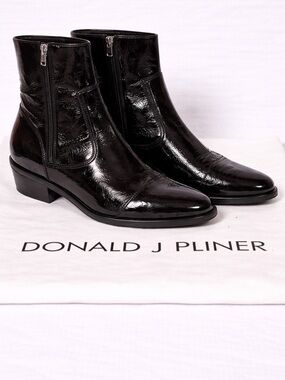 Donald J. Pliner Glossy Black Patent Ankle Booties